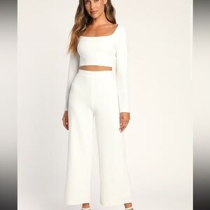 Lulus Chic Night Out White Long Sleeve Two Piece Jumpsuit